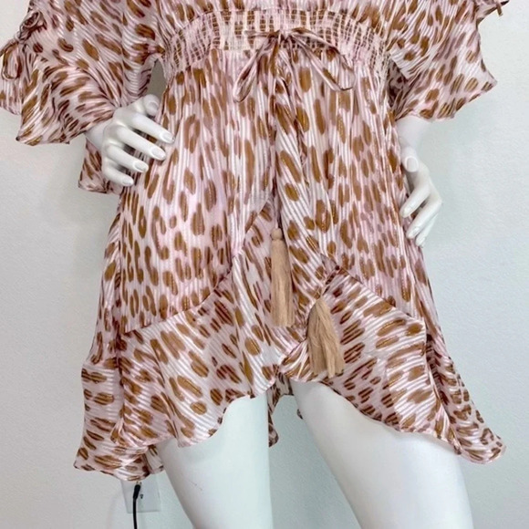 Venus Brown Metallic Cheetah Print V-Neck 3/4 Sleeves Kimono Coverup Top Size XS - Picture 5 of 13